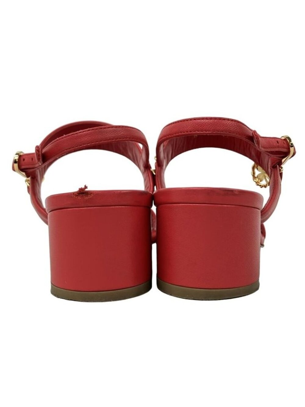 Chanel Sandals 35.5 C Red Chain Clover Gold Leather - Picture 3 of 10